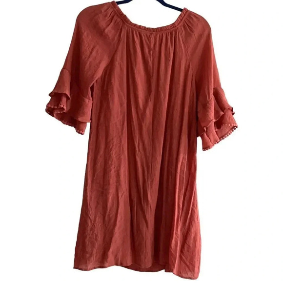 Anthropologie Naïf bell sleeved light rust/coral dress Lt weight, lined. Size PM - Picture 2 of 11
